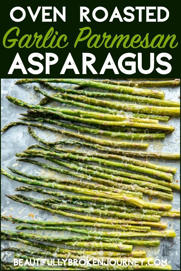 Fresh asparagus drizzled with olive oil and garlic and roasted with fresh parmesan cheese is a healthy and easy vegetable to accompany your favorite entree! #asparagus #roastedasparagus #roastedveggies #vegetables #healthyrecipes