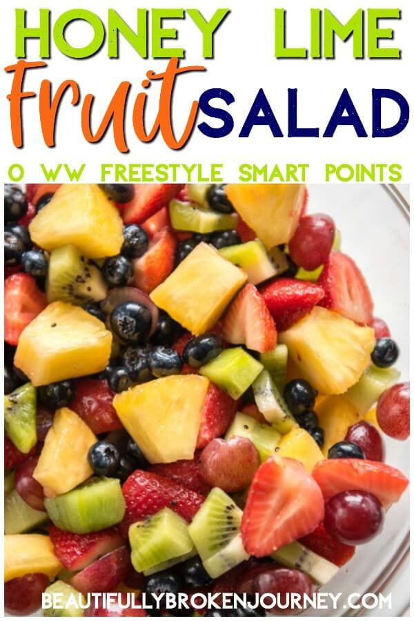 This honey lime fruit salad is the perfect bowl of freshness! Perfect for a party, or just for meal prep for lunch or dinner! #honeylime #fruitsalad #kiwi #blueberries #strawberries #pineapple #mealprep #summerbbq #potluck #salad