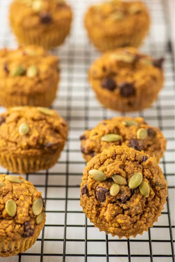 Healthy Pumpkin Muffins on a cooling rack