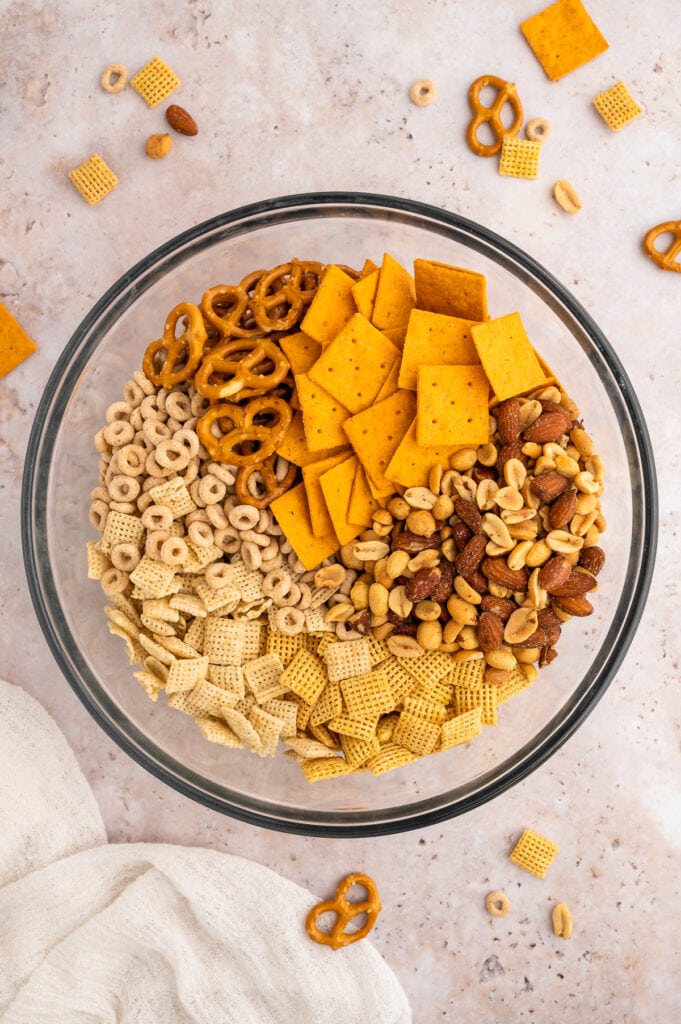 ingredients in a glass bowl before they are stirred